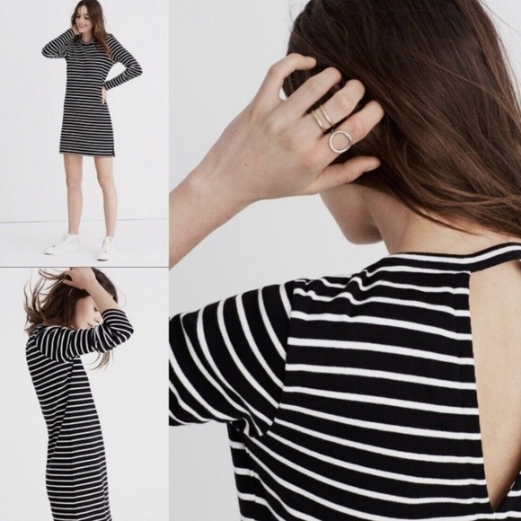 EUC Madewell Black White Striped Keyhole Back Shirt Dress Size Small - Picture 1 of 7